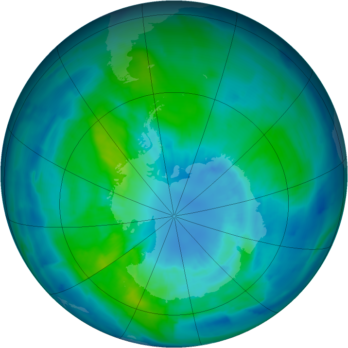 Antarctic ozone map for 01 April 2015
